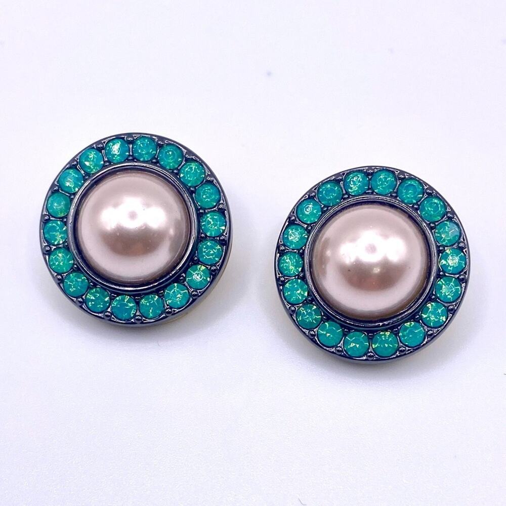Kurt Geiger London Octavia Studs Turquoise Stone Halo Faux Pearl Center NWOT